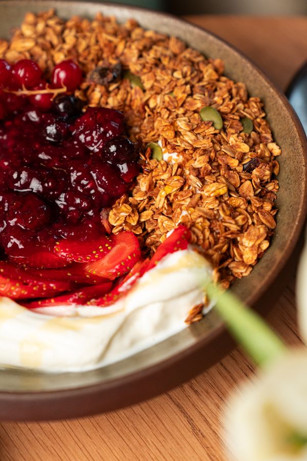 Berries and granola in a breakfast bowl